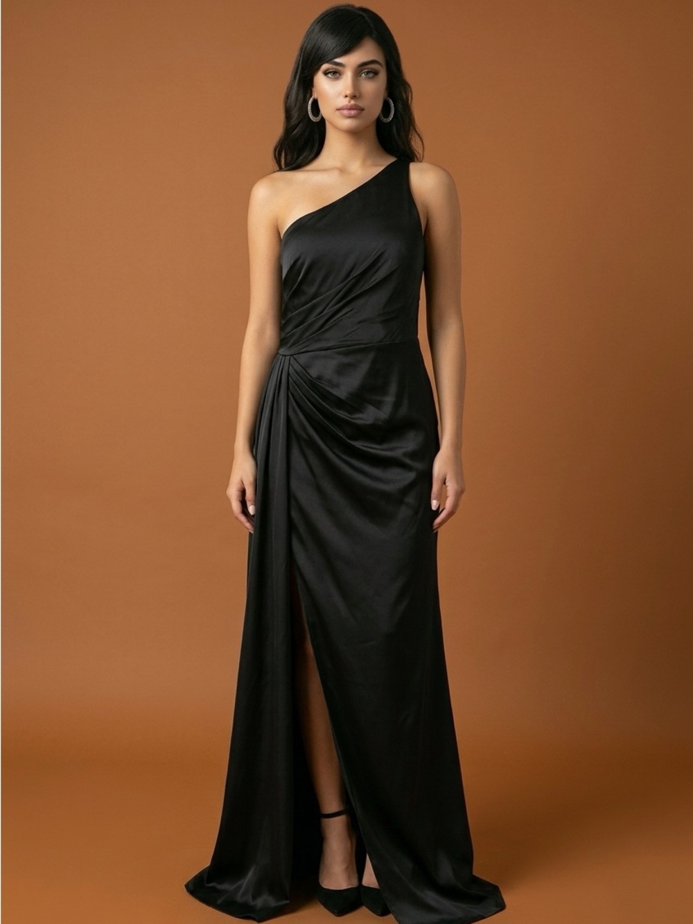 Azazie Elegant One-Shoulder Black Evening Gown